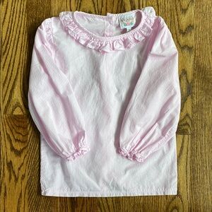 Pink&white check, The Smocking Place, ruffle collar, button back shirt, size 5.